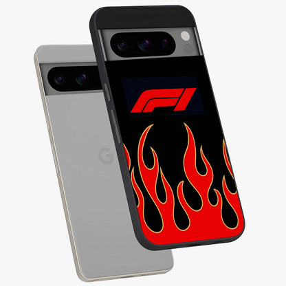 Fire F11 Glass Case displayed in angled mockup highlighting bold fire inspired graphic with energetic aesthetic style.