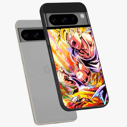 Firing Goku Glass Case displayed in angled mockup highlighting dynamic anime character design with action aesthetic.