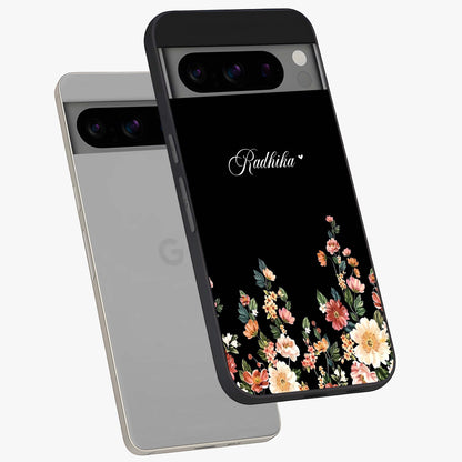 Floral Design With a Custom Personalized Name Glass Case displayed in angled mockup highlighting elegant floral pattern with custom name feature.