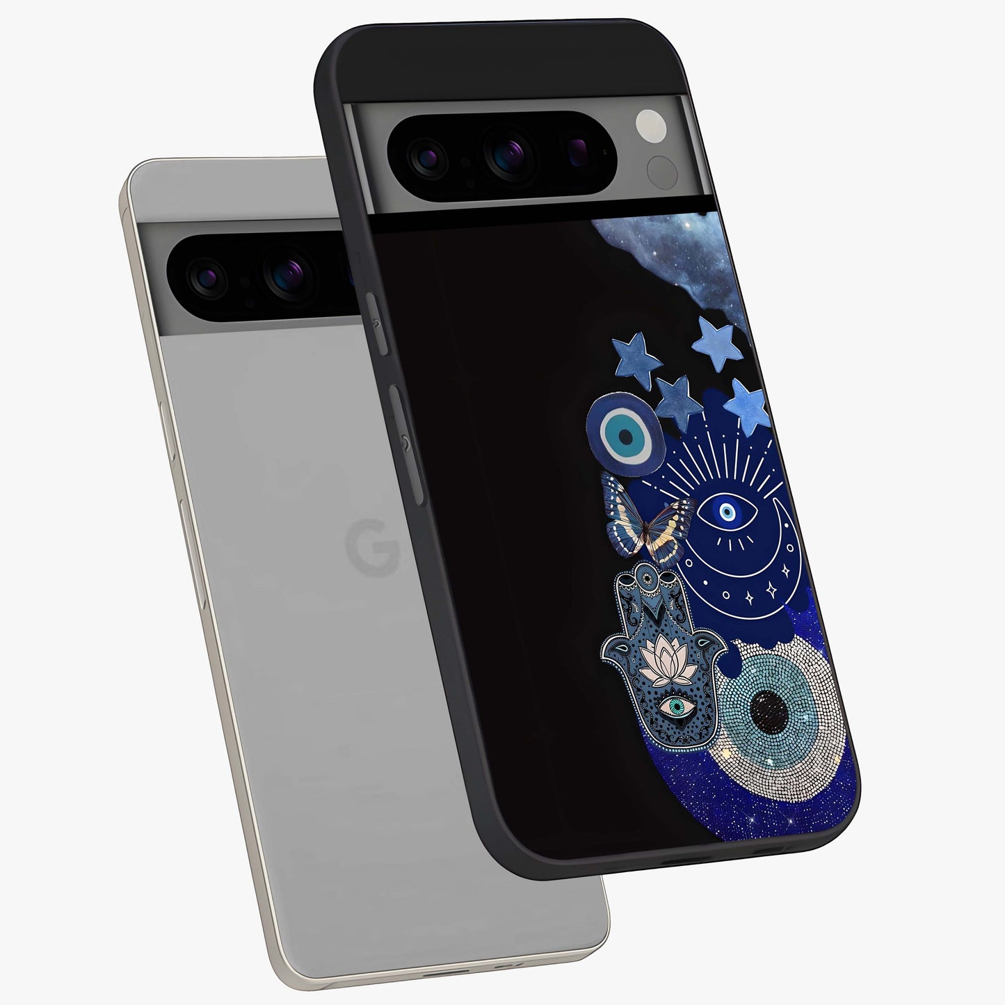Galactic Charm Cluster Glass Case displayed in angled mockup highlighting luminous galaxy inspired design with dreamy aesthetic.