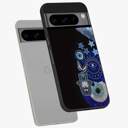 Galactic Charm Cluster Glass Case displayed in angled mockup highlighting luminous galaxy inspired design with dreamy aesthetic.