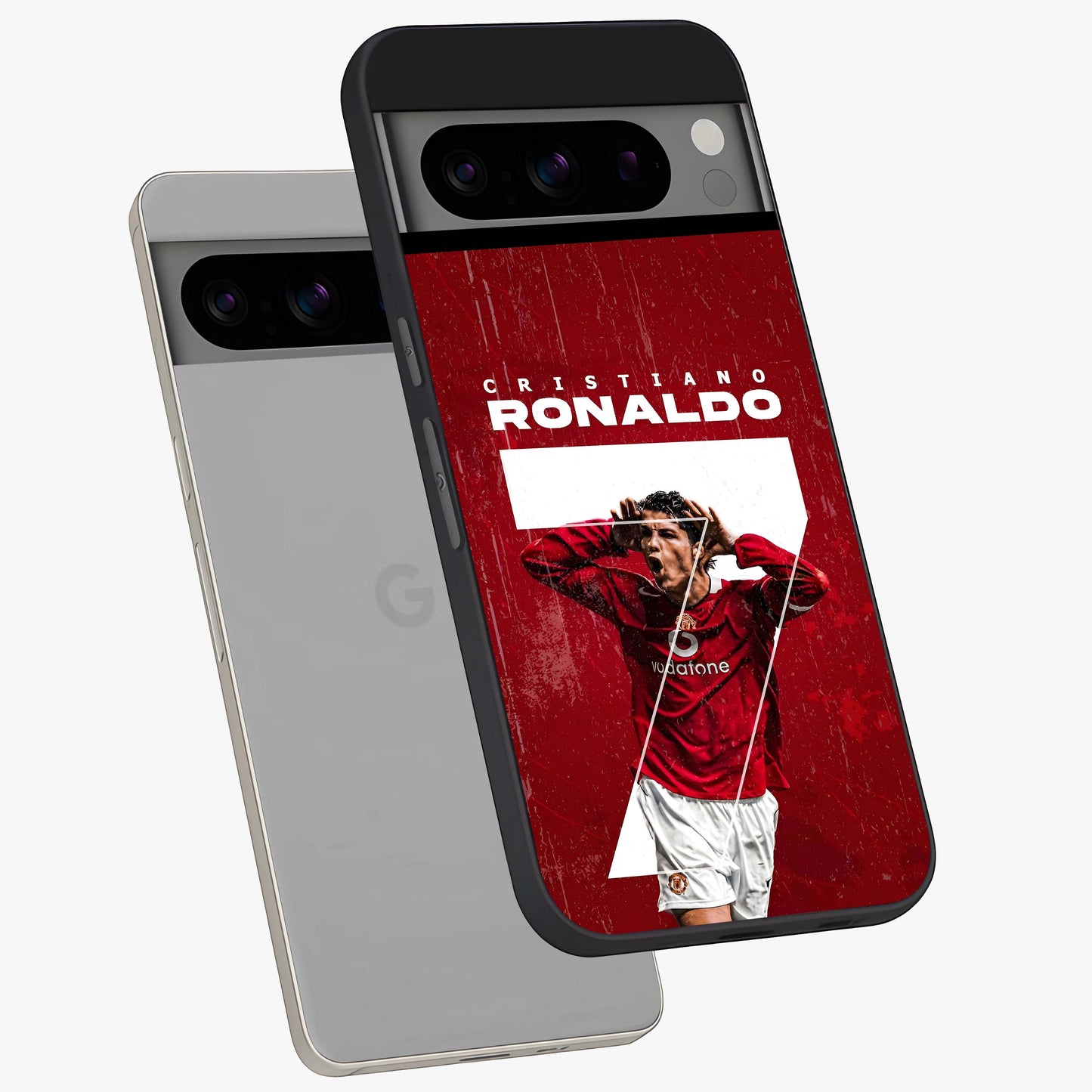 Goal Celebration Legacy Glass Case displayed in angled mockup highlighting energetic sports celebration design with bold athletic theme.