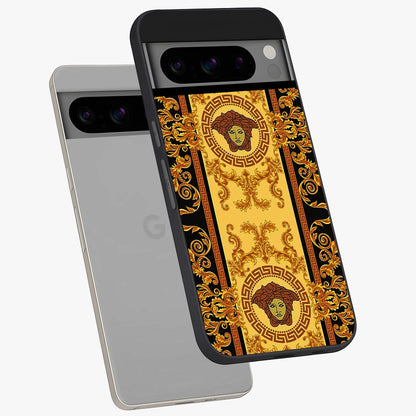 Golden Lotus Glow Glass Case displayed in angled mockup highlighting radiant lotus illustration with spiritual aesthetic.