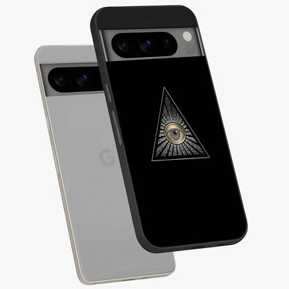 Illuminati Evil Glass Case displayed in angled mockup highlighting dark occult inspired design with bold aesthetic style.