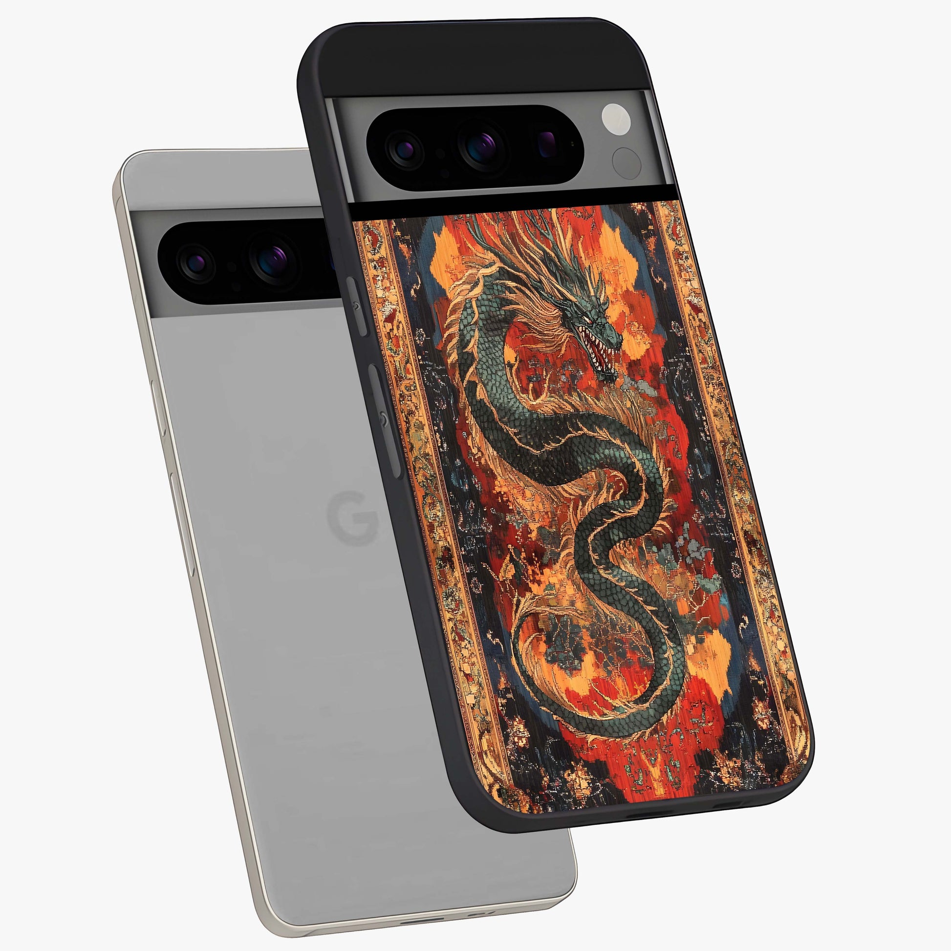 Inferno Dragon Soul Glass Case displayed in angled mockup highlighting powerful dragon illustration with inferno aesthetic.
