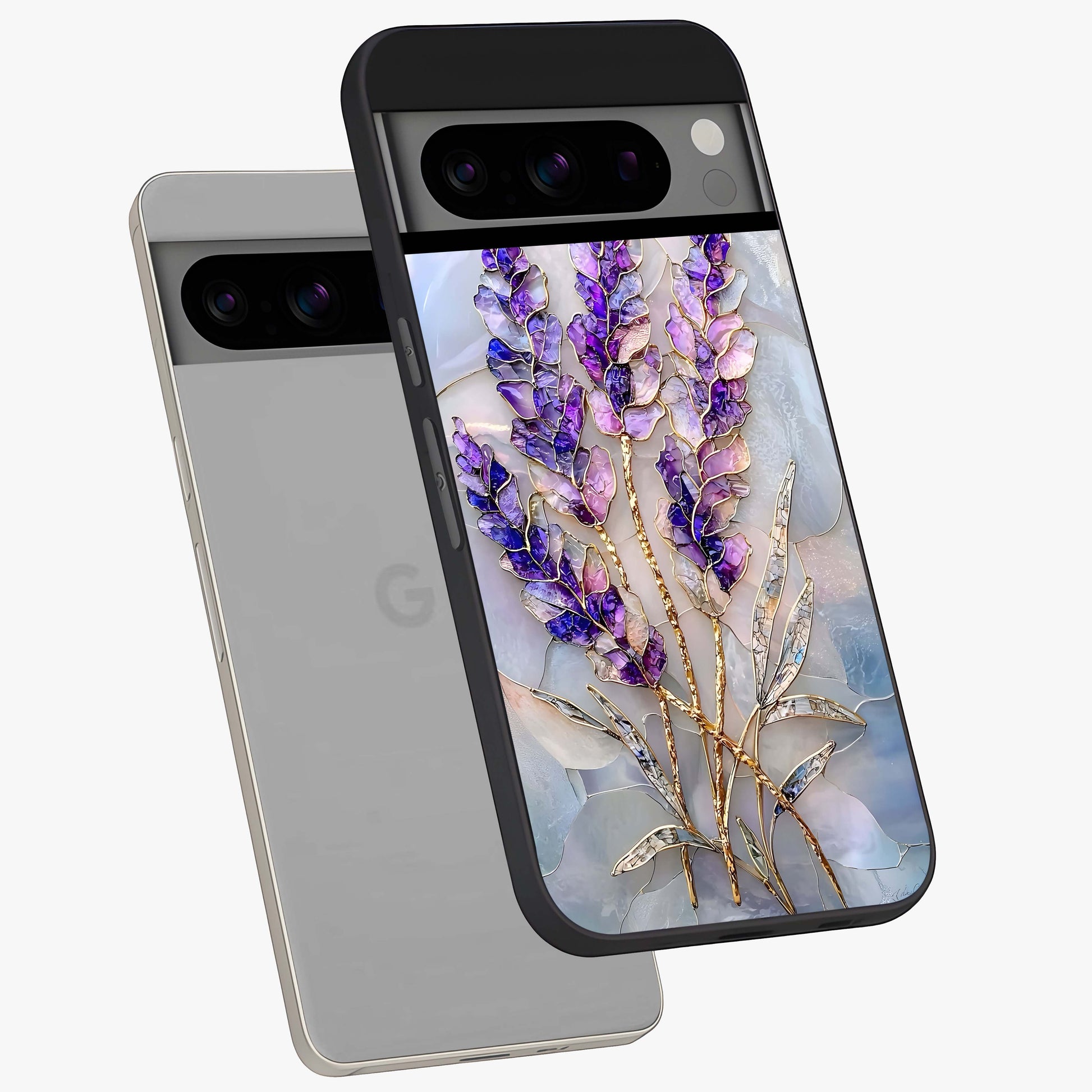 Lavender Dream Glow Glass Case displayed in angled mockup highlighting dreamy purple glow design with soft artistic style.