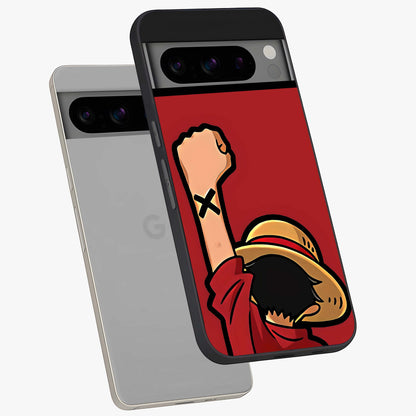 Luffy X Spirit Glass Case displayed in angled mockup highlighting powerful anime design with energetic action aesthetic.