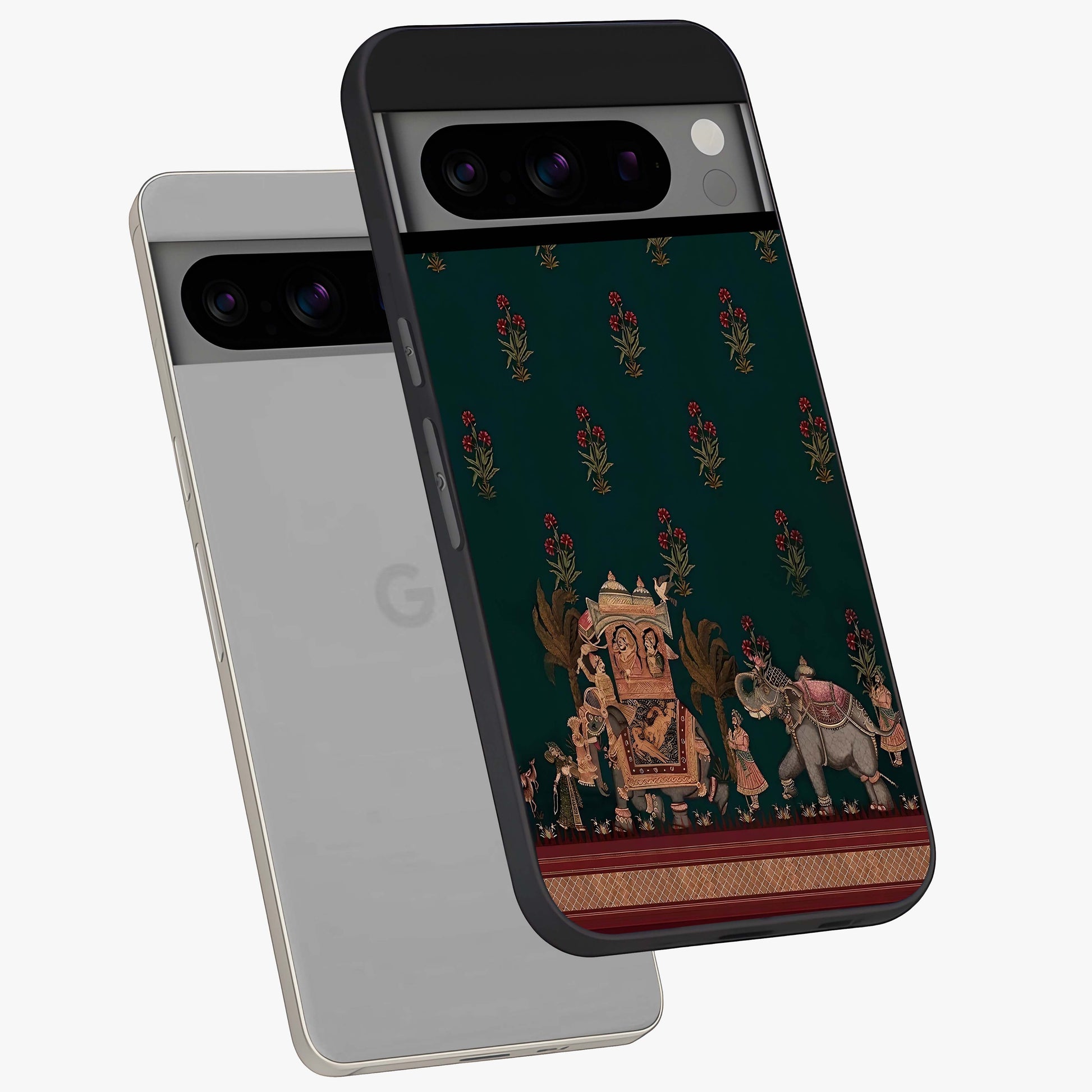 Macmerise Glass Case displayed in angled mockup highlighting trendy graphic design with sleek aesthetic style.