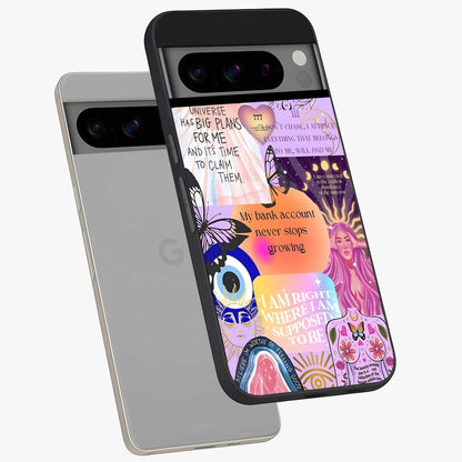 Manifestation Collage Glass Case displayed in angled mockup highlighting inspirational aesthetic collage design.