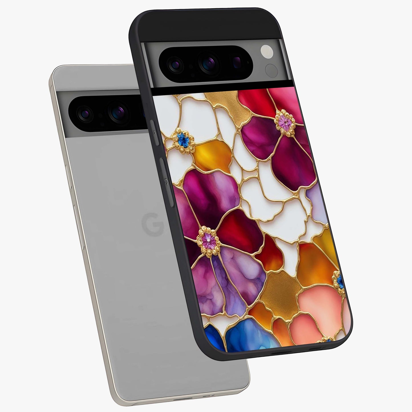 Marble Flower Pattern Glass Case displayed in angled mockup highlighting elegant marble floral design with modern aesthetic.