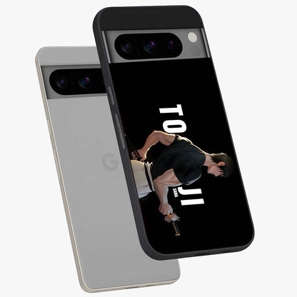 Midnight Blade Resolve Glass Case displayed in angled mockup highlighting powerful blade illustration with dramatic dark aesthetic.