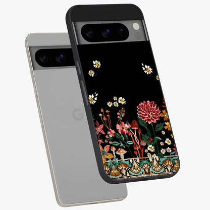 Midnight Bloom Pattern Glass Case displayed in angled mockup highlighting elegant flower design with midnight aesthetic style.