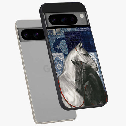 Midnight Stallion Blues Glass Case displayed in angled mockup highlighting powerful stallion illustration with deep midnight tones.