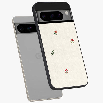 Minimalistic Blue With White Flower Pattern Glass Case displayed in angled mockup highlighting simple floral design with minimal aesthetic.