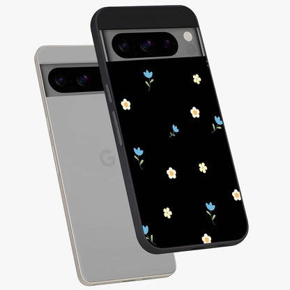 Minimal Petal Whispers Glass Case displayed in angled mockup highlighting delicate petal design with clean minimal aesthetic.
