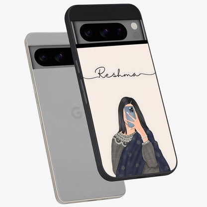 Mirror Mood Muse With Custom Name Glass Case displayed in angled mockup highlighting aesthetic mirror inspired design with custom name feature.