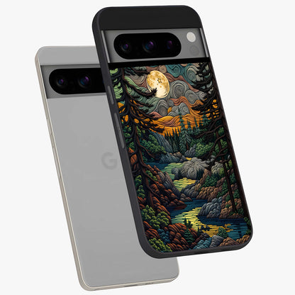 Moonlight Forest Dream Glass Case displayed in angled mockup highlighting dreamy forest design with glowing moon aesthetic.