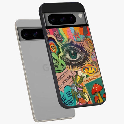 Mystic Eye Wonderland Glass Case displayed in angled mockup highlighting magical eye illustration with dreamy aesthetic.