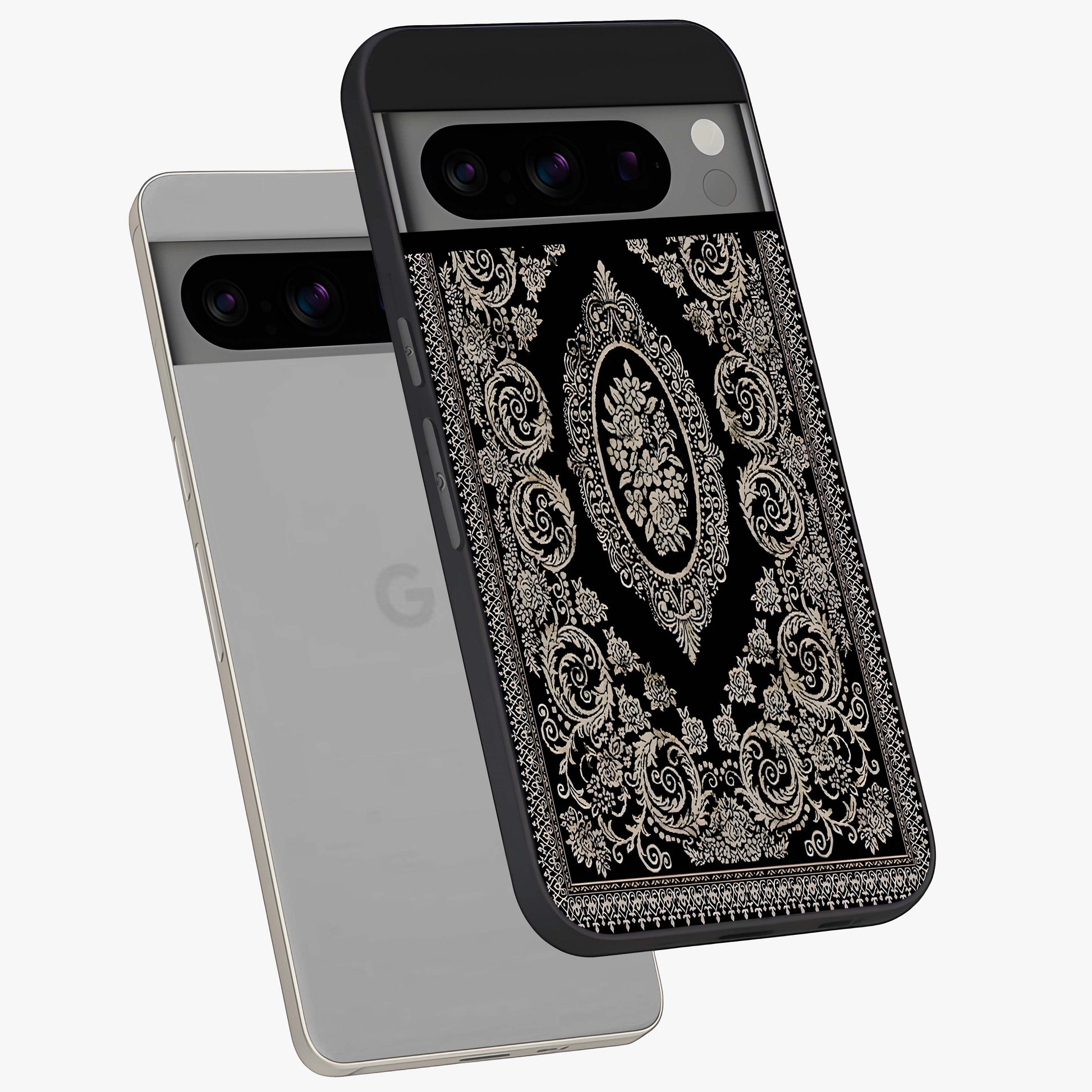 Noir Bloom Elegance Glass Case displayed in angled mockup highlighting refined flower design with stylish noir aesthetic.