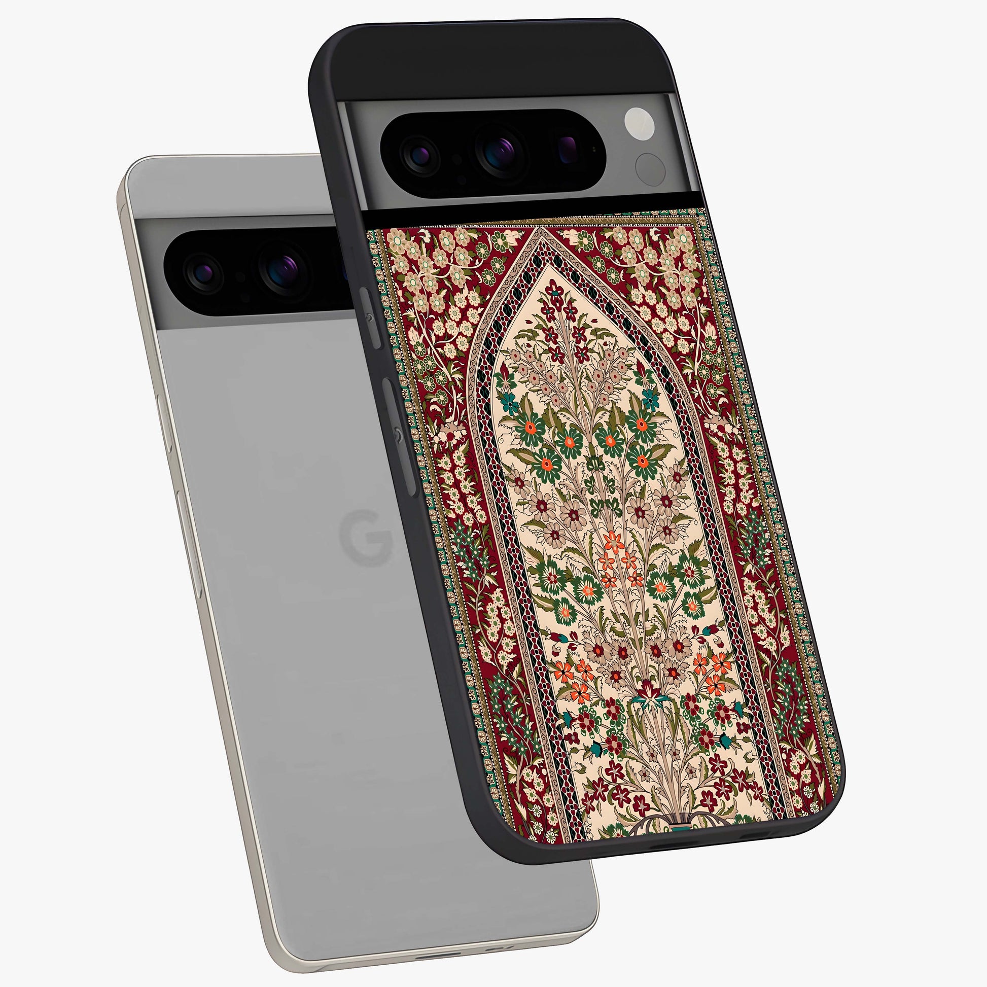 Persian Inspired Glass Case displayed in angled mockup highlighting intricate traditional design with elegant cultural aesthetic.
