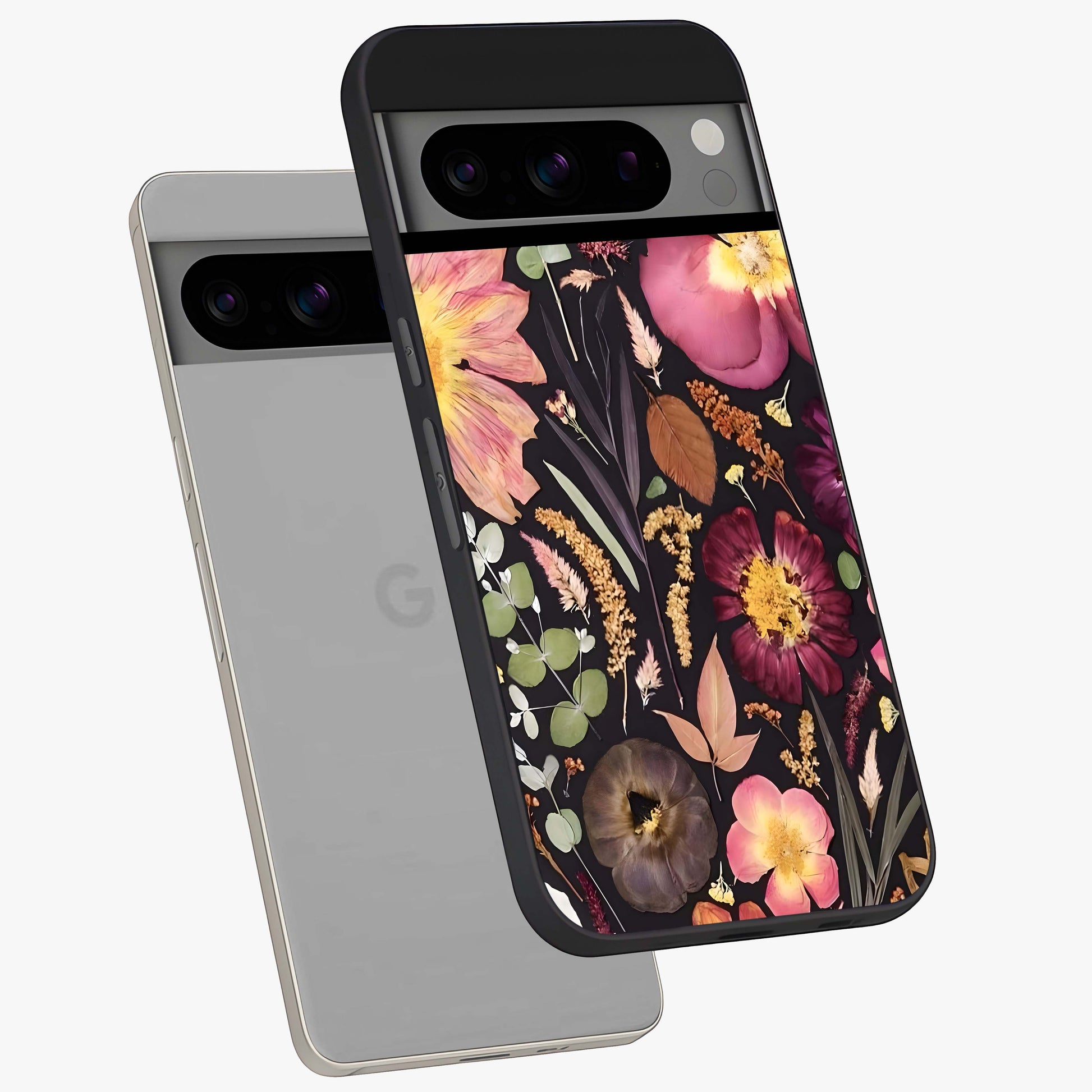 Petal Dream Tapestry Glass Case displayed in angled mockup highlighting decorative petal pattern with elegant botanical aesthetic.