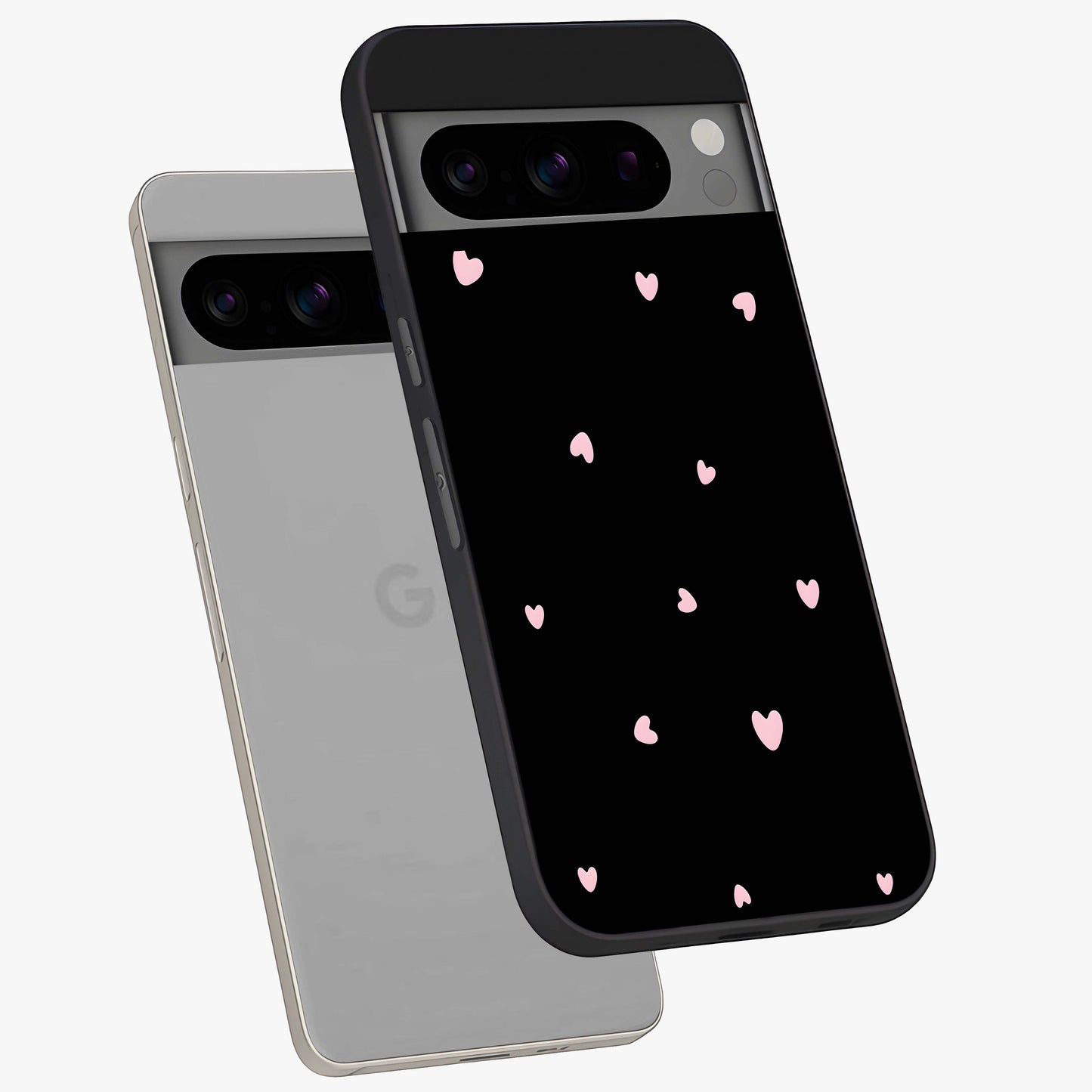 Pink Love Drops Glass Case displayed in angled mockup highlighting cute love drop design with vibrant pink aesthetic.