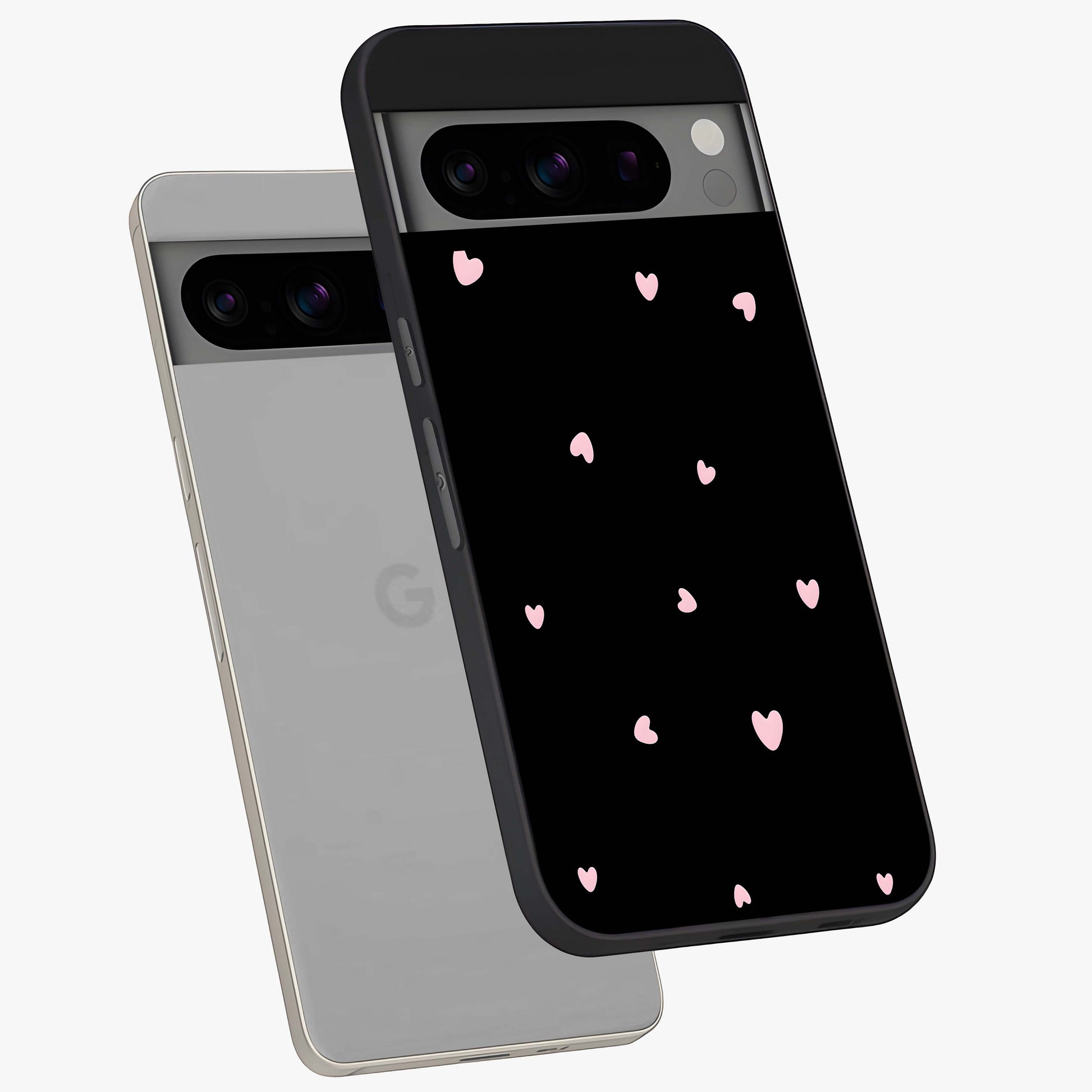 Pink Love Drops Glass Case displayed in angled mockup highlighting cute love drop design with vibrant pink aesthetic.