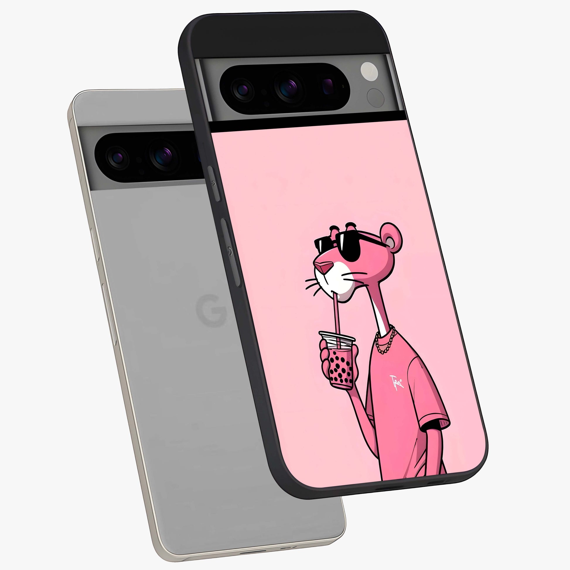 Pink Panther Glass Case displayed in angled mockup highlighting playful cartoon character design with vibrant pink aesthetic.