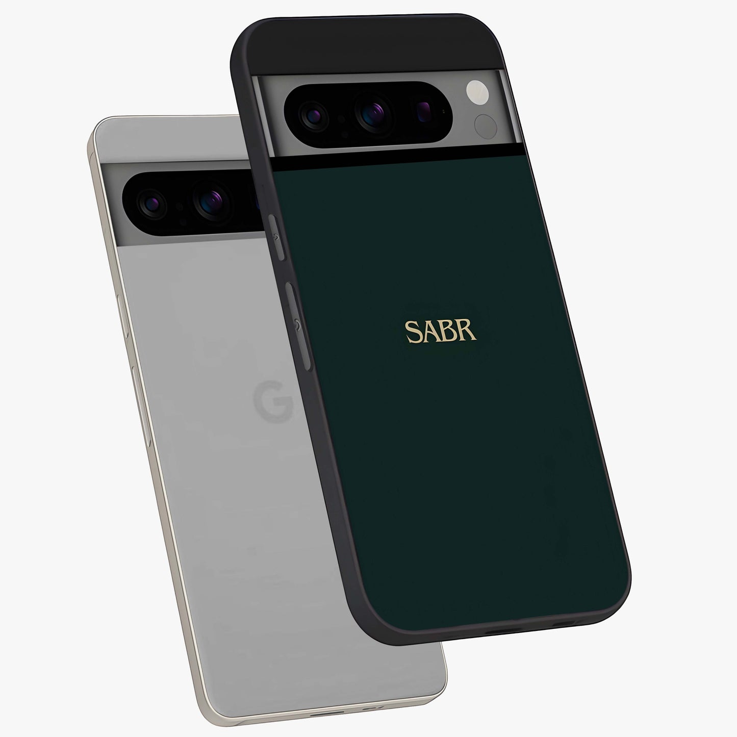 Sabr Minimal Patience Glass Case displayed in angled mockup highlighting simple inspirational design with clean aesthetic style.