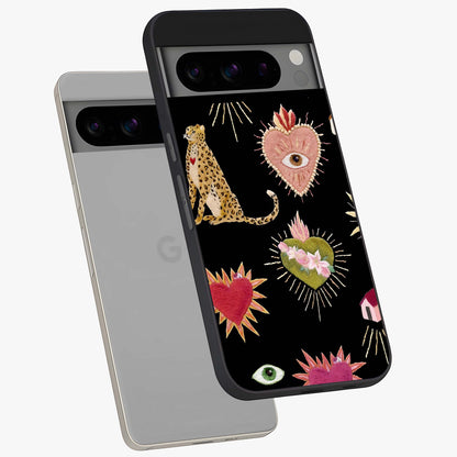 Sacred Jungle Heart Glass Case displayed in angled mockup highlighting lush tropical design with natural aesthetic style.