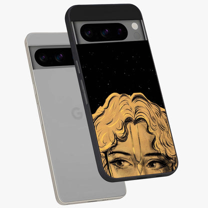 Shri Krishna Art Glass Case displayed in angled mockup highlighting spiritual Krishna illustration with divine aesthetic.