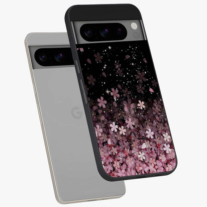 Small Starry Flowers Glass Case displayed in angled mockup highlighting tiny flower pattern with celestial aesthetic style.