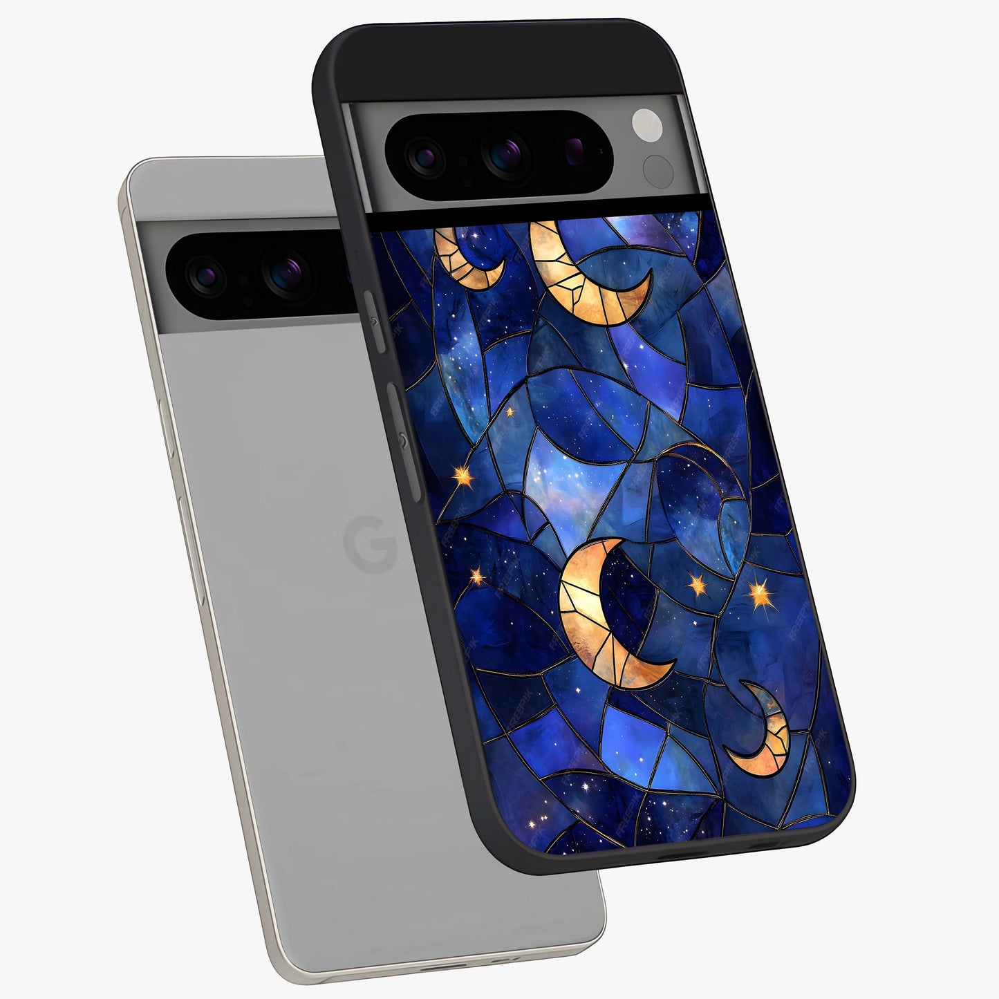 Starlit Sky Tapestry Glass Case displayed in angled mockup highlighting celestial night pattern with artistic aesthetic style.
