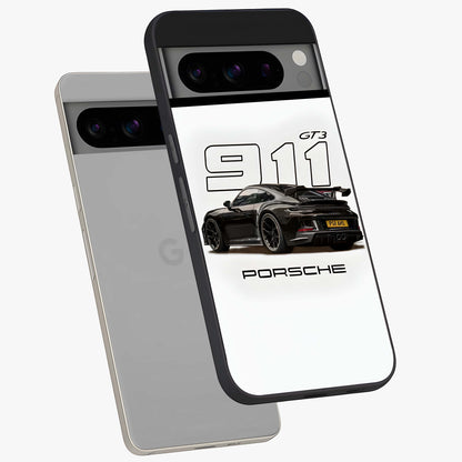 Turbo Legacy Icon Glass Case displayed in angled mockup highlighting dynamic automotive design with performance aesthetic.