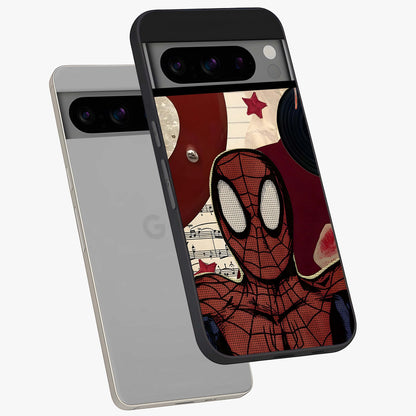 Web Warrior Vibes Glass Case displayed in angled mockup highlighting dynamic web design with comic style aesthetic.