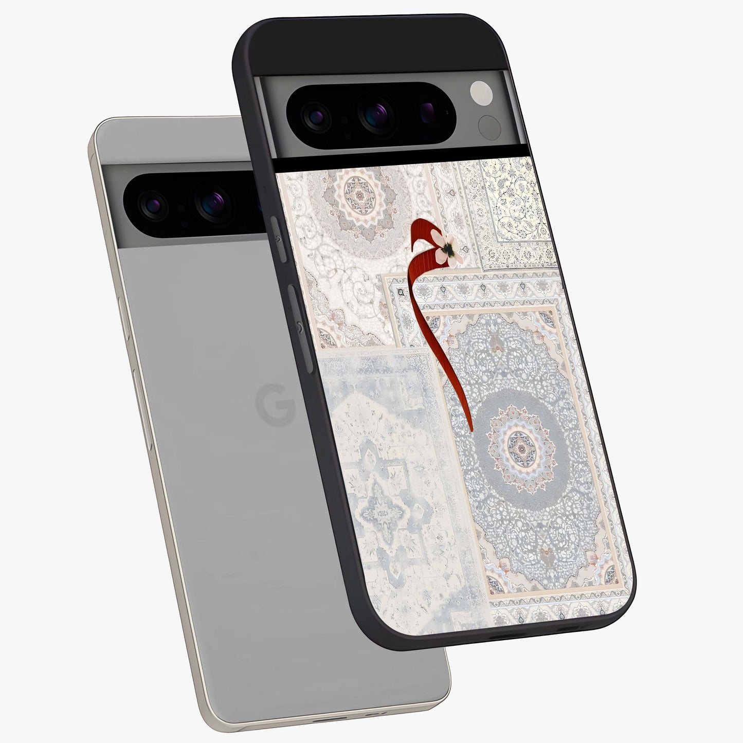 White Aesthetic Bow Glass Case displayed in angled mockup highlighting clean bow design with soft aesthetic style.