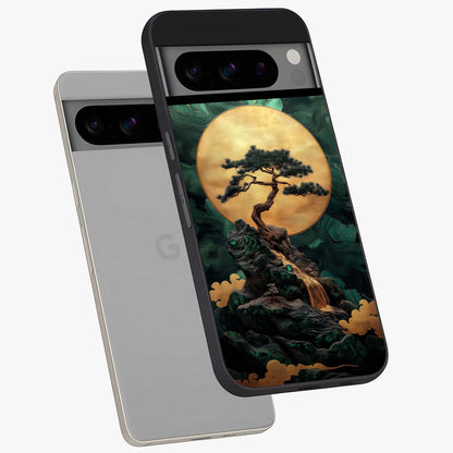 Zen Moon Rise Glass Case displayed in angled mockup highlighting peaceful lunar design with zen aesthetic style.