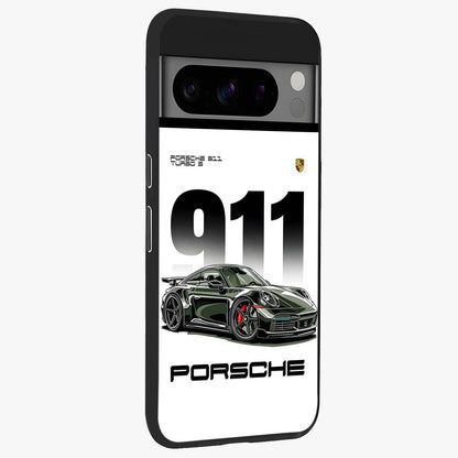 911 Turbo Dominance Glass Case upright perspective showcasing powerful racing design and modern automotive aesthetic.
