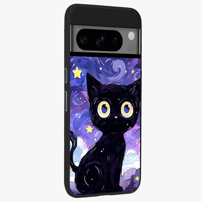 Abstract Cat Art Glass Case upright view showcasing creative feline illustration and aesthetic artistic style.