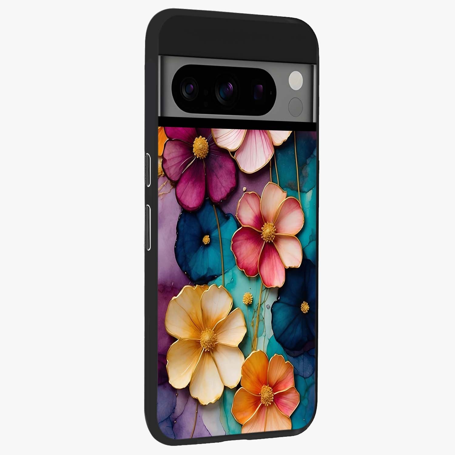 Artlyn Grace Flower Pattern Glass Case upright view showcasing graceful floral artwork with aesthetic botanical style.