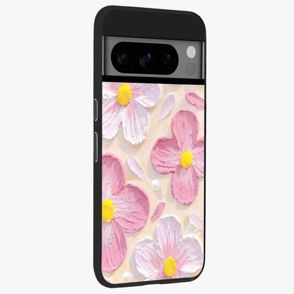 Blush Bloom Texture Glass Case upright view showcasing delicate blush floral texture with modern minimal style.