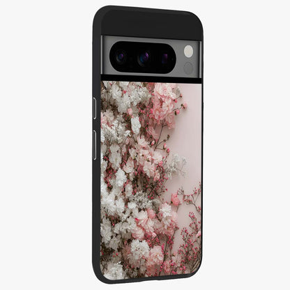 Blush Blossom Cloud Glass Case upright view showcasing calm floral cloud artwork with gentle dreamy theme.