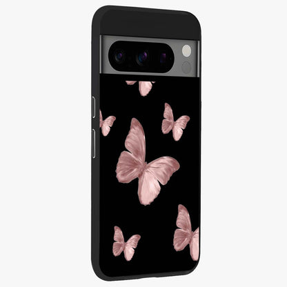 Butterfly Pattern Glass Case upright view showcasing graceful butterfly artwork with soft decorative theme.