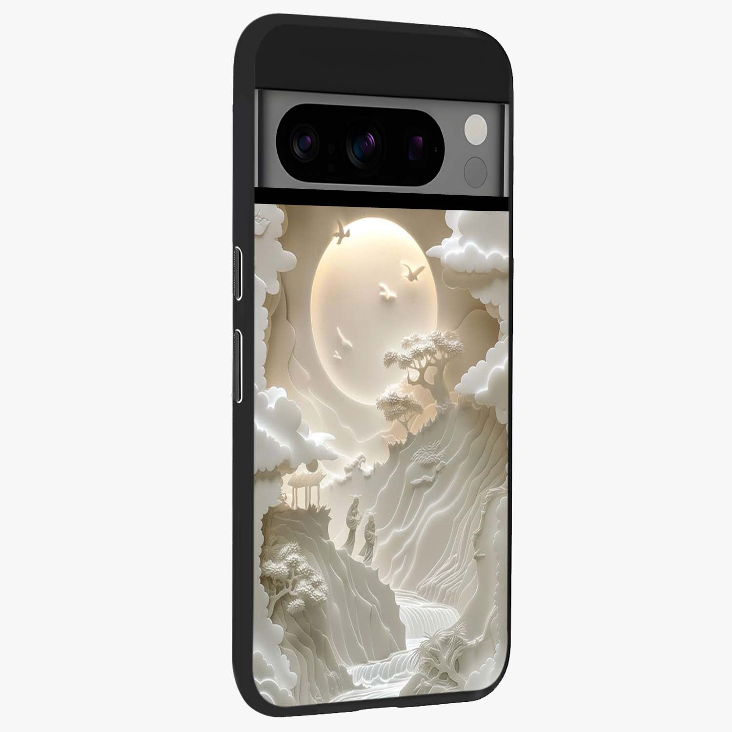Celestial Origami Glass Case upright view showcasing creative origami artwork with modern celestial style.