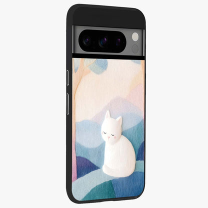 Cotton Dream Cat Glass Case upright view showcasing charming cat artwork with cozy dreamy theme.