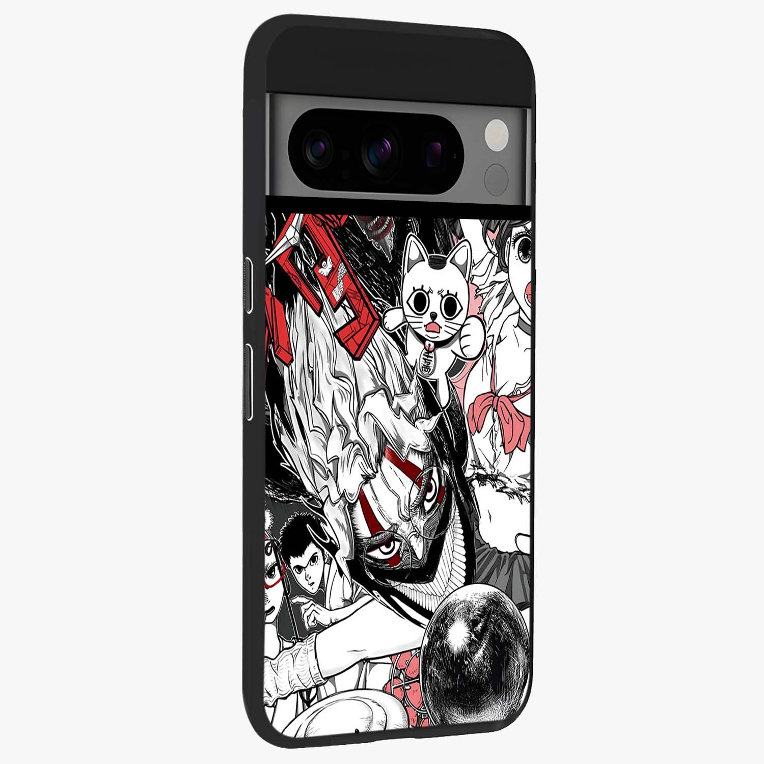 Crimson Chaos Panel Glass Case upright view showcasing intense crimson artwork with dramatic aesthetic style.