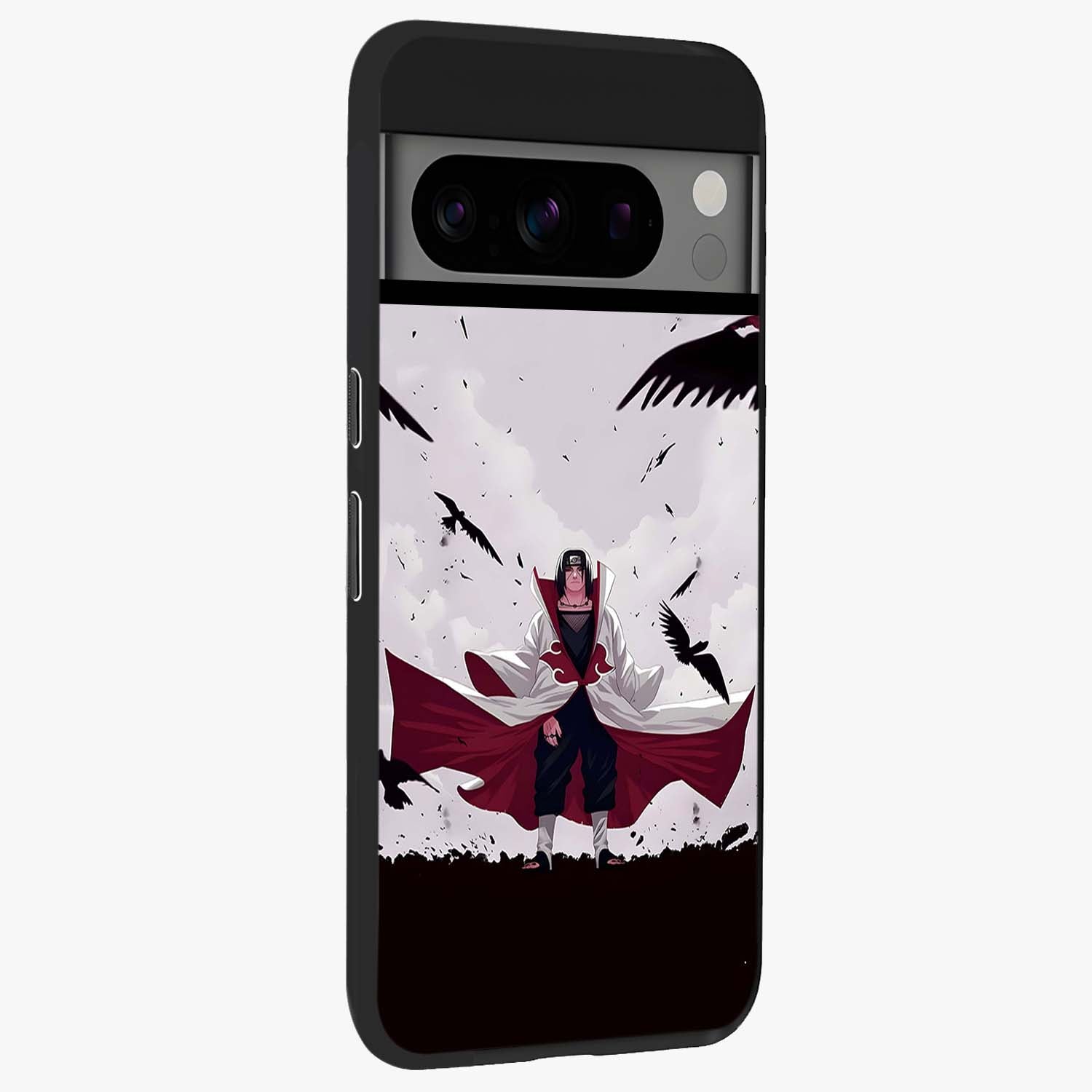 Crimson Crow Ascension Glass Case upright view showcasing dramatic crow artwork with bold gothic theme.