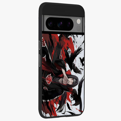 Crimson Crow Illusion Glass Case upright view showcasing striking crow illusion artwork with intense crimson theme.