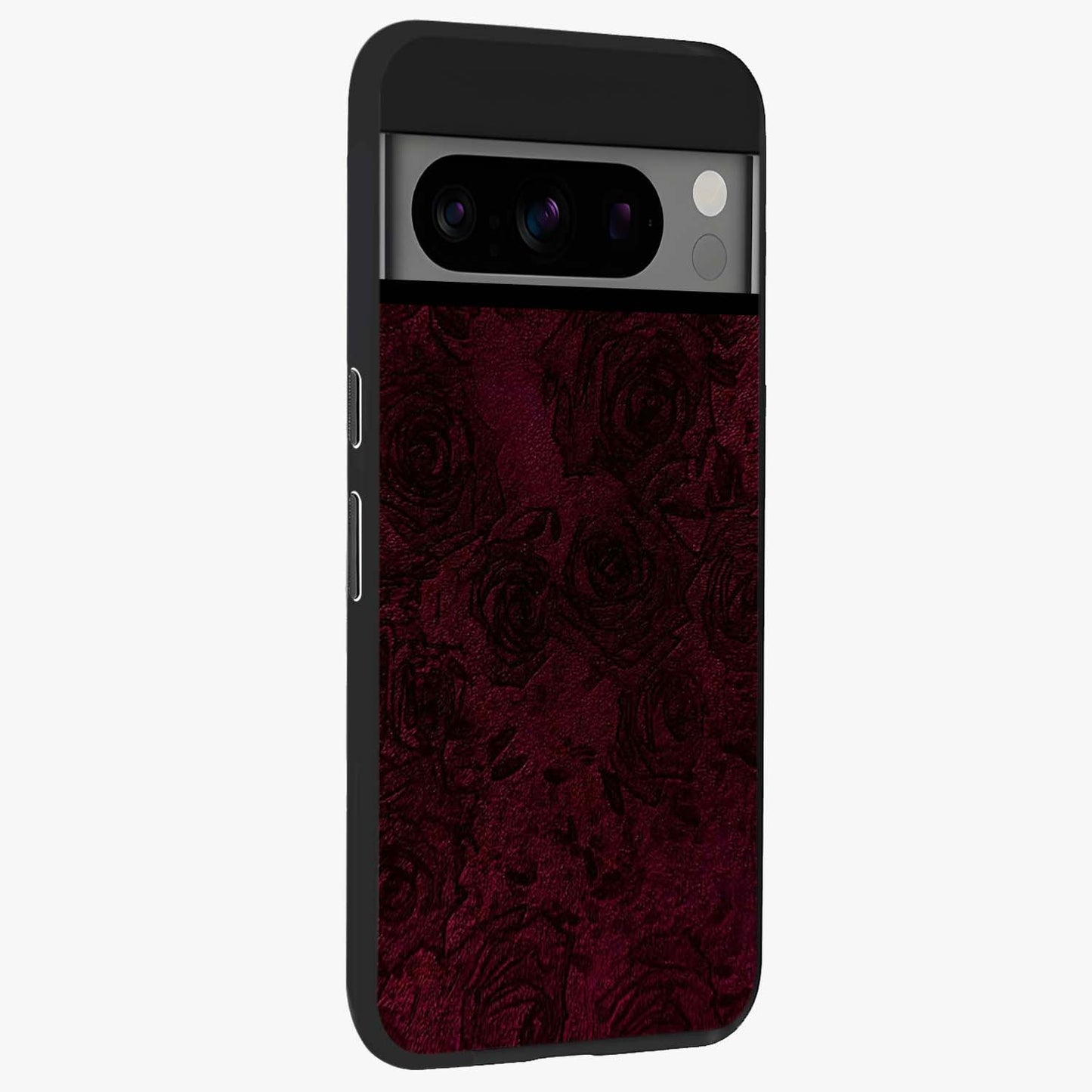 Crimson Fade Flow Glass Case upright view showcasing dynamic crimson flow artwork with stylish abstract theme.
