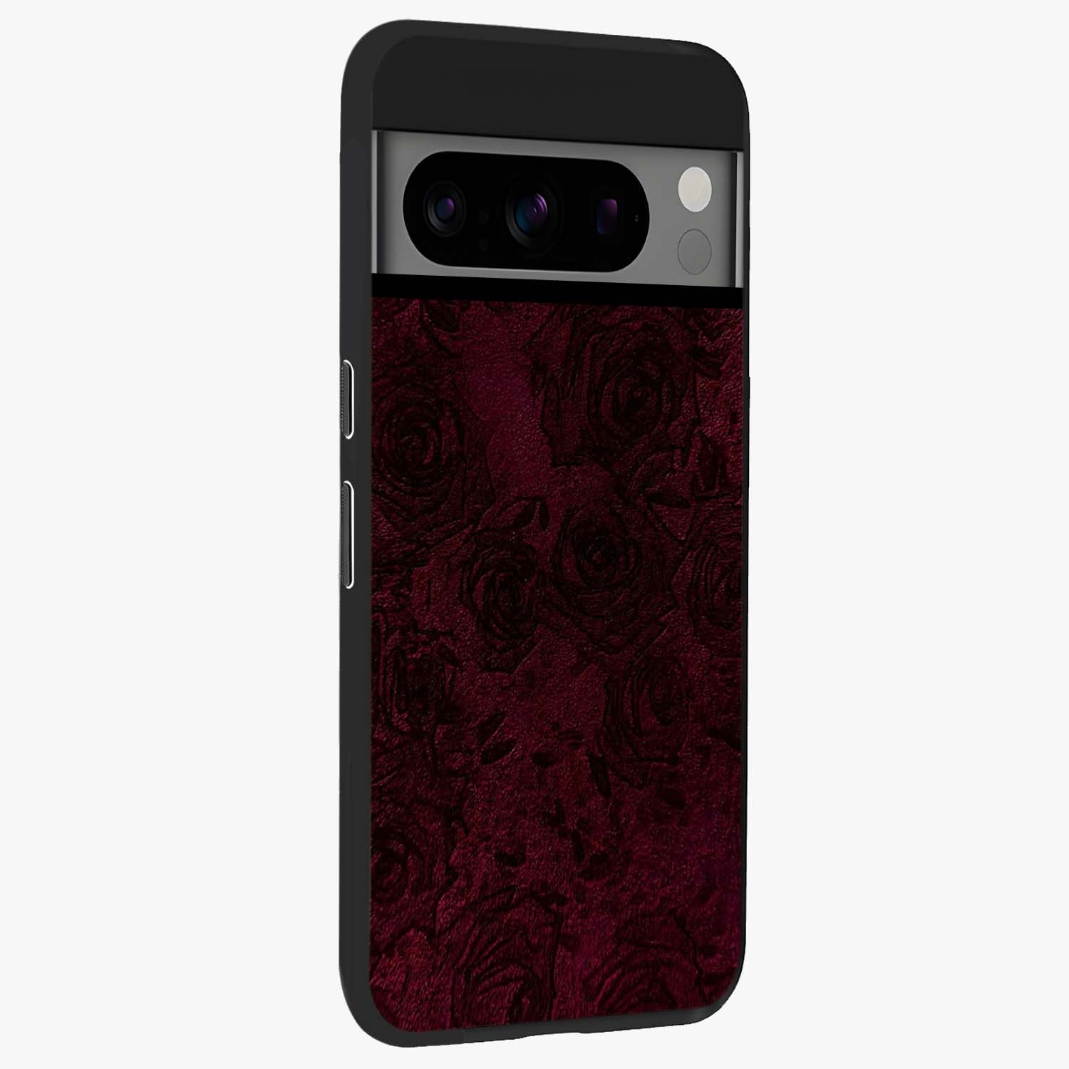 Crimson Fade Flow Glass Case upright view showcasing dynamic crimson flow artwork with stylish abstract theme.